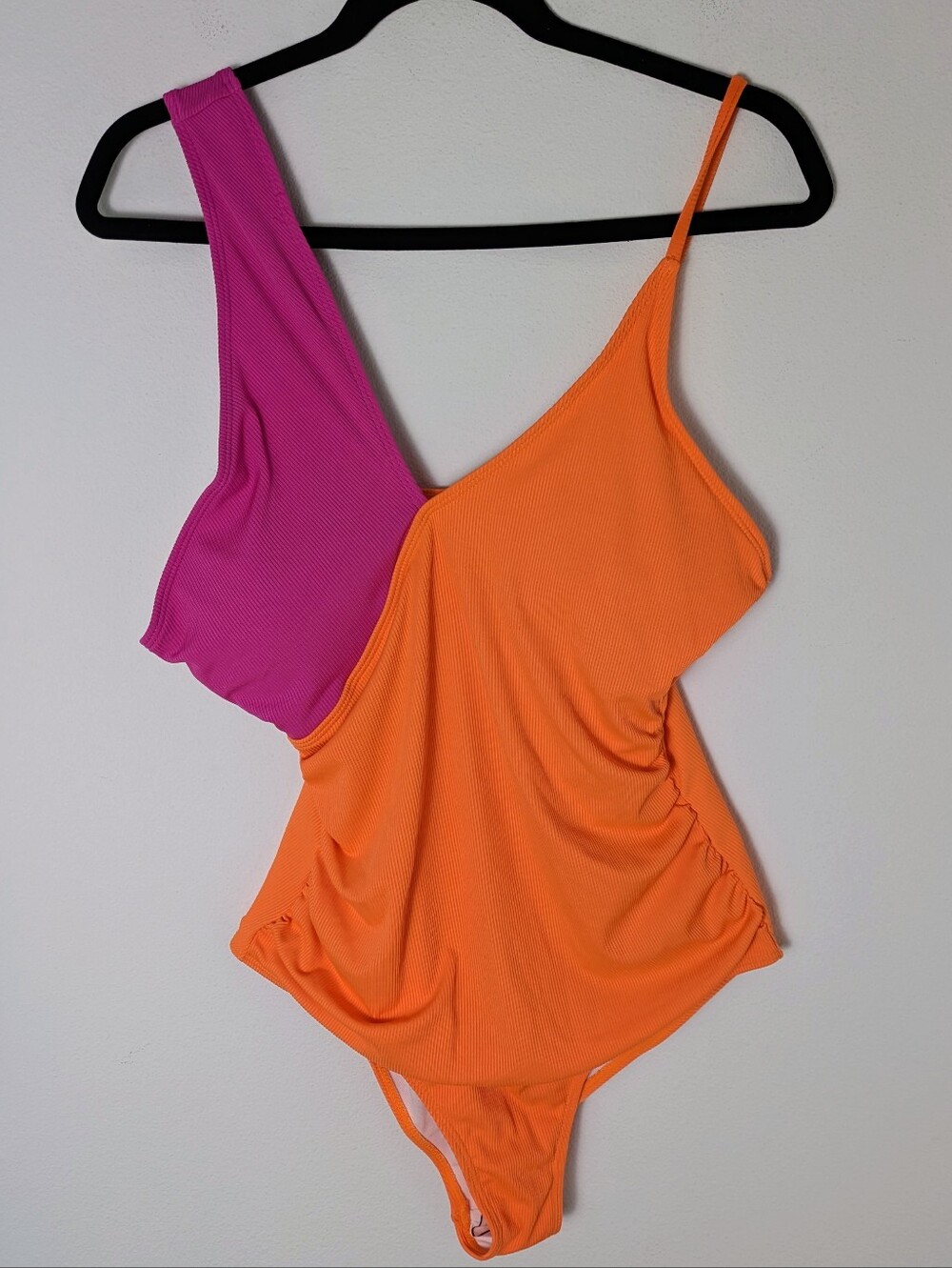 Shein Women's Colorblock One-Piece Swimsuit Orange Pink Rushed Beach Party NEW